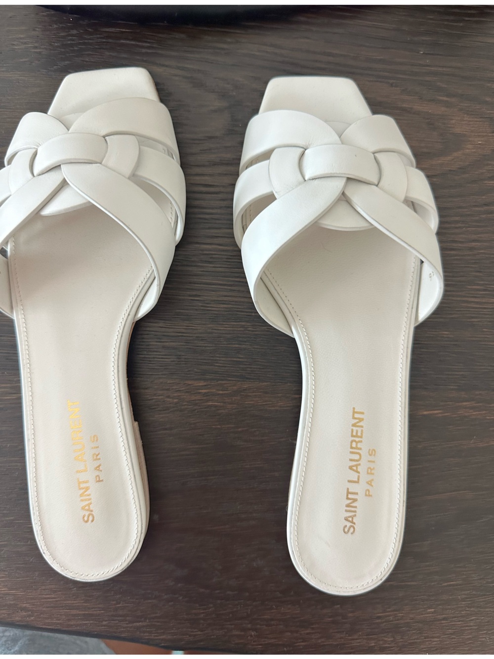 Saint Laurent Cream Leather Knotted Slide Mules